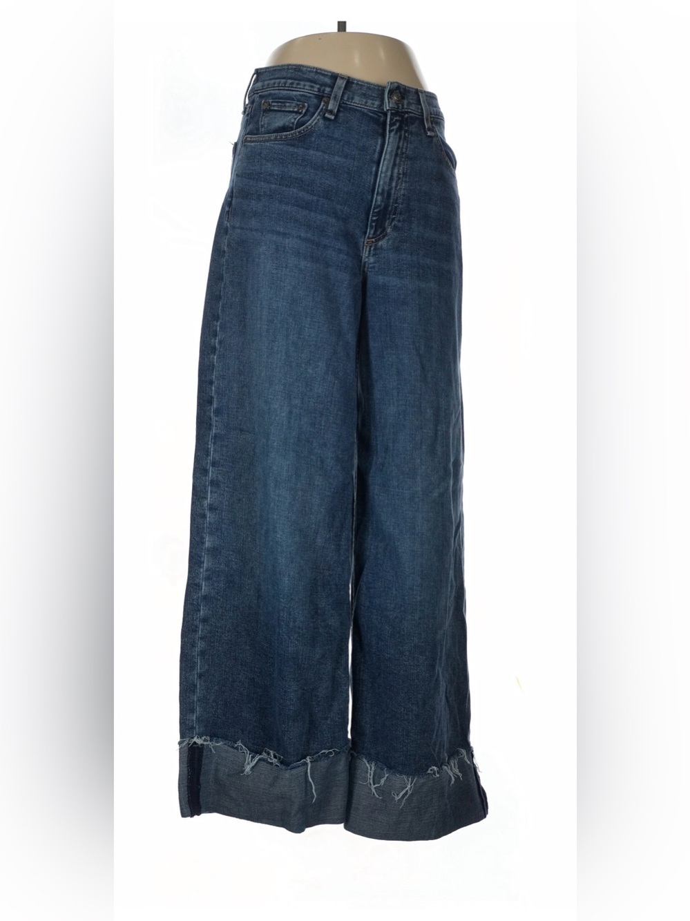 rag & bone Sofie High Rise Wide Leg Jeans Leland Wash, Fixed Raw-Edge Cuffed Hem - Picture 2 of 5